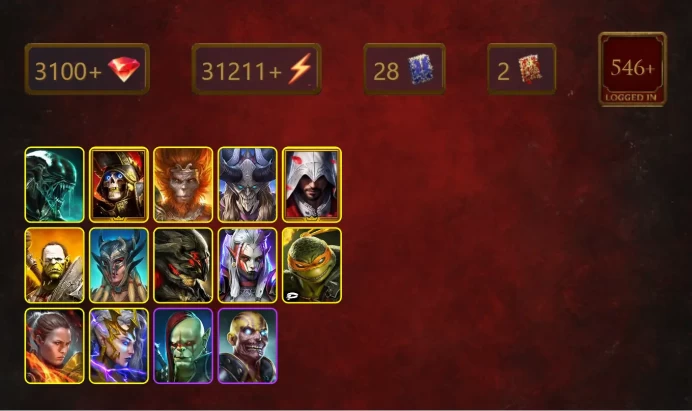 [STARTER]Prince Kymar+Elva Autumnborn+Xenomorph+Deathknight+Wukong+Ezio Auditore+Artak+Scyl+Visix+Michelangelo+Ronda+29Epics