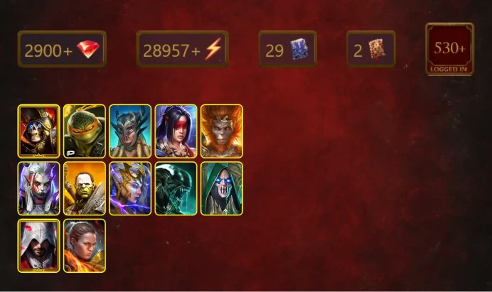 [STARTER]Bad-el-Kazar+Tatsu+Deathknight+Michelangelo+Scyl+Wukong+Visix+Artak+Deliana+Xenomorph+Ezio Auditore+Ronda+17Epics