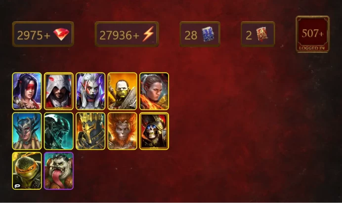 [STARTER]Roshcard+Tatsu+Ezio Auditore+Visix+Artak+Ronda+Scyl+Xenomorph+Wukong+Deathknight+Michelangelo+Kallia+24Epics