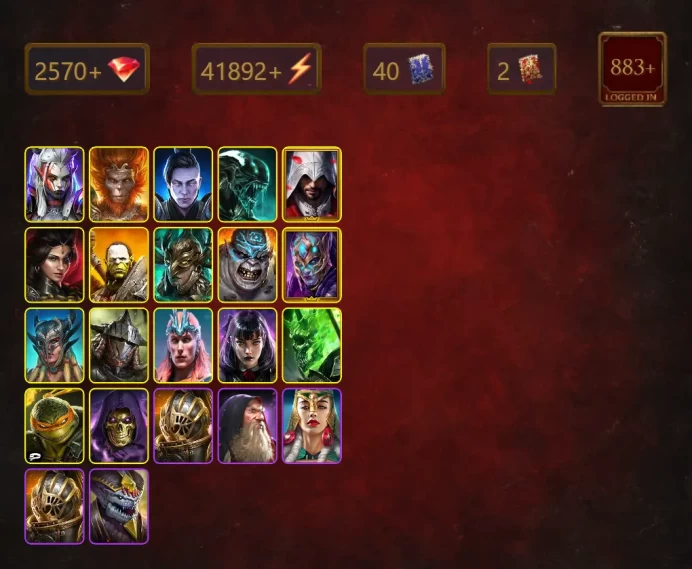 [STARTER]Michinaki+Klaazag Keyhulk+Visix+Wukong+Vizier Ovelis+Saito+Xenomorph+Ezio Auditore+Adelyn+Artak+40Epics