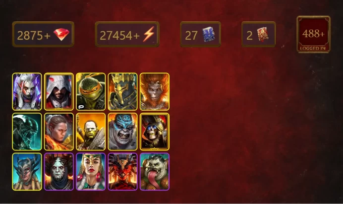 [STARTER]Roshcard+Klaazag Keyhulk+Visix+Ezio Auditore+Michelangelo+Wukong+Xenomorph+Ronda+Artak+Deathknight+Scyl+29Epics