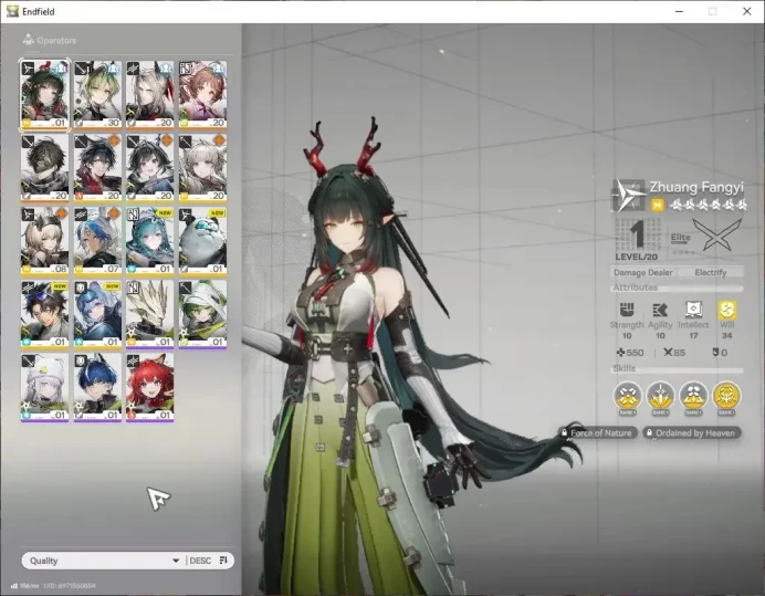NA/EU|Lv24|4 SSR(1Limited)+6(*6WEP)|[Zhuang Fangyi],Ardelia+Sign,LifengP1|Gryphlink|Weapon Selector|TakeMail|Check(END1925)