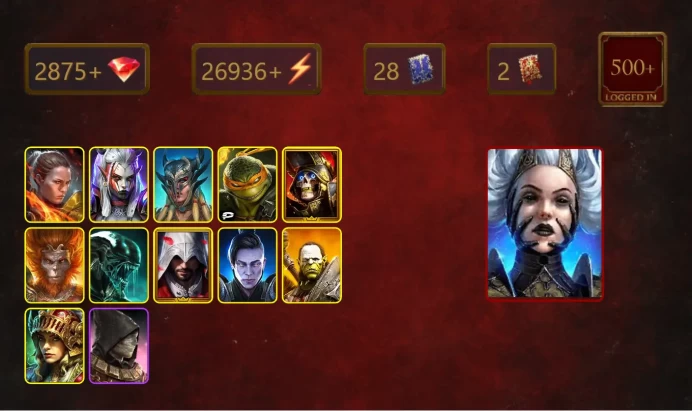[STARTER]Queen Krixia+Cecilia the Red Hope+Ronda+Visix+Scyl+Michelangelo+Deathknight+Wukong+Xenomorph+Ezio Auditore+26Epics