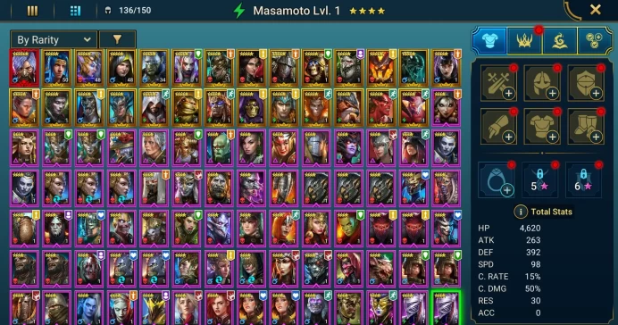Starter with Mythical - Toshiro : 94k energy / 62 mln coins / Drexthar, Mortu-Macaab, Arix, Ninja + 20 Login Legendaries / Demytha 2x