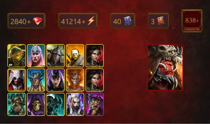 [STARTER]Ash'nar Dragonsoul+Bayek+Michelangelo+Loki+Rathalos+Artak+Adelyn+Ezio Auditore+Scyl+Alice+Wukong+Adelyn+34Epics