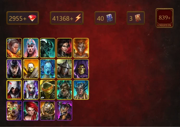 [STARTER]Siphi+Bayek+Ronda+Loki+Xenomorph+Adelyn+Wukong+Alice+Artak+Rathalos+Skeletor+Brogni+Basileus Roanas+46Epics