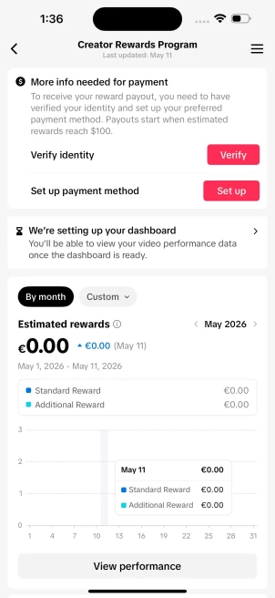 Germany Monetized Creator Rewards Program Account | 10k Real Followers & 50k Likes | Real screenshots + Full Access + Account in Good Standing