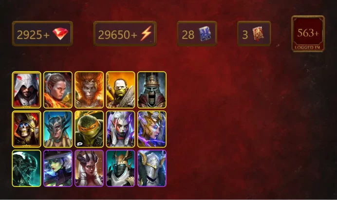[STARTER]Georgid+Bayek+Ezio Auditore+Ronda+Wukong+Artak+Deathknight+Scyl+Michelangelo+Visix+Deliana+Xenomorph+Yelagirna+28Epics