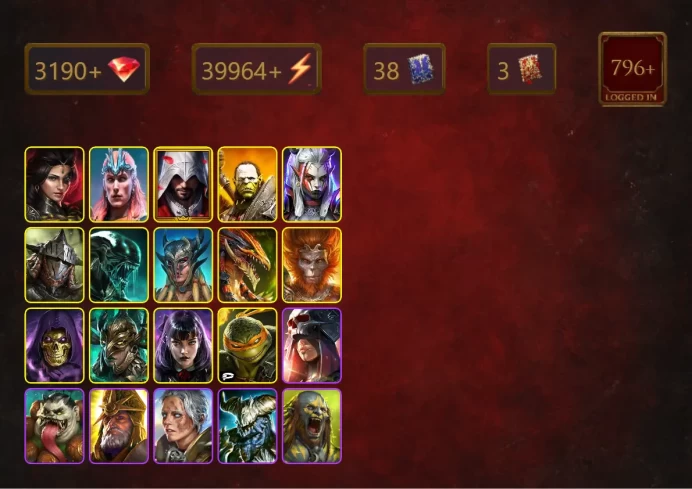 [STARTER]Chaagur+Bayek+Adelyn+Loki+Ezio Auditore+Artak+Visix+Rathalos+Xenomorph+Scyl+Wukong+Skeletor+35Epics