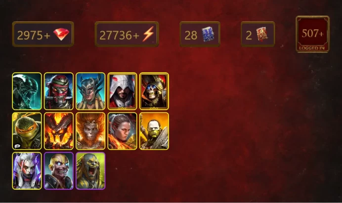 [STARTER]Onryo Ieyasu+Bayek+Xenomorph+Scyl+Ezio Auditore+Deathknight+Michelangelo+Drexthar+Wukong+Ronda+Artak+Visix+25Epics
