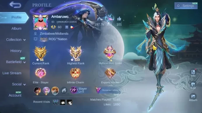 Hero 116|Skin 232|High Immo 123|Prime Granger,KOF Guinevere,CC Ling,LBox Cloude,2 Zodiac,2 LB,|Take Mail|Check SS(MLBB2204)