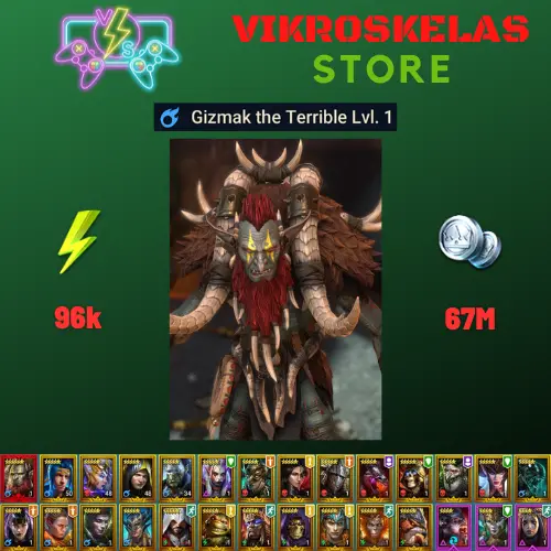 Starter with Mythical - Gizmak : 96k energy / 67 mln coins / Pythion, Shirimani, Arix, Ninja + 20 Login Legendaries / Demytha