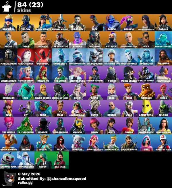 [PC/PSN/XBOX] 84Skins *25 Max styles*|The Joker,Herley Quinn,Midas,Mandalorian,Lexa,Catalyst,Fade,Neo Versa |Full Access