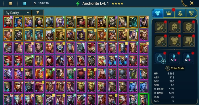 Starter with Mythical - Joan : 100k energy / 63 mln coins / Martyr, Royal Huntsman, Arix, Ninja + 20 Login Legendaries