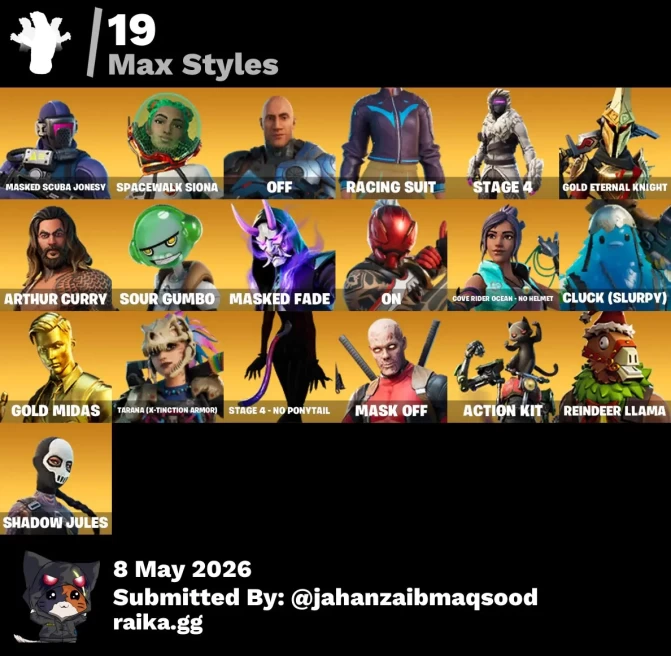 [PC/PSN/XBOX] 76Skins *17 Max styles*| Gold Midas,Lynx, Fade,Mandalorian,Laracraft,Spider-Man, Deadpool,Rebirth Raven,Lexa,Summer Drift,Skye,Oce