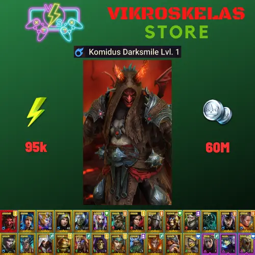 Starter with Mythical - Komidus : 95k energy / 60 mln coins / Firrol, Lugan, Arix, Ninja + 20 Login Legendaries / Maneater