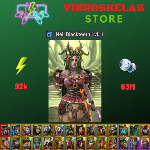 Starter with Mythical - Nell : 92k energy / 63 mln coins / Sigmund, Bystophus, Arix, Ninja + 20 Login Legendaries / Demytha