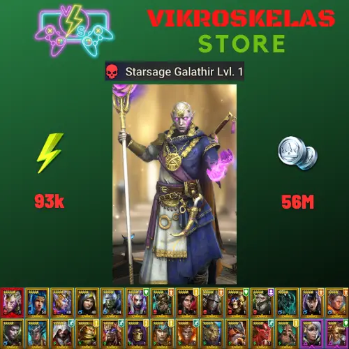 Starter with Mythical - Galathir : 93k energy / 56 mln coins / Tomb Lord, Lord Shazar, Arix, Ninja + 20 Login Legendaries