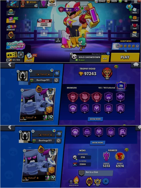 OP BS 97.2k TROPHY,79 PRESTIGE , METEORIC FAME 1,89 HYPER CHARGED,3 MAXED,468 OP SKINS [10 MYTHIC+9 LEGENDARY+8 HC],1387 PINS,678 ICON,327 SPRAY