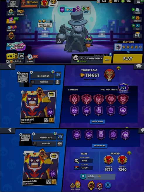 OP 2019  BS 114.6k TROPHY, METEORIC FAME 1,107 PRESTIGE,102/102 UNLOCKED,79HYPER CHARGED,12 MAXED,376 OP SKINS,1238 PINS,620 ICON,313 SPRAYS