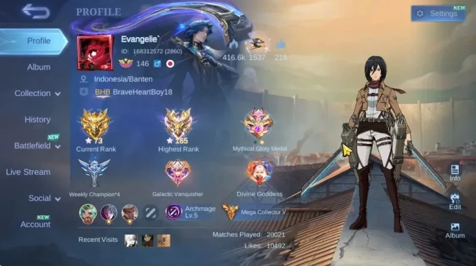 Hero 132|Skin 490|High Immo 165|Legend[Freya,Lunox],KOF[Guin,Masha,Valir,Aurora,Karina],HXH Harith|Many Skin|Check SS(MLBB2205)