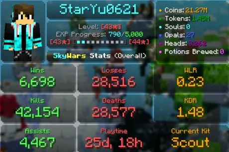 MC33  280 LVL HYPIXEL 43 STAR SW 176 STAR BW BATTLE PASS SEASON 1 | MVP+