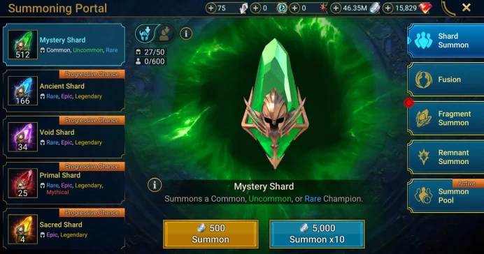 Starter with Hephraak + Shards : 166 Ancient, 34 Void, 25 Primal, 4 Sacred | Ninja + 17 Login Legendary | Mine max