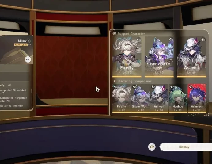 Asia|TL 64|6 Limited|[SW 999]+Sign,Ashveil,Huohuo,Acheron,Firefly,Fu Xuan|Take Mail|Check SS(HSR6921)