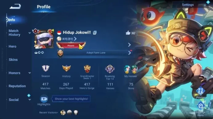 Hero111 Skin75|Blessed Luban No.7,Sanxingdui Hou Yi,Fox Spirit Arli,Legend Angela,GM Gun&Mo,14 Epic Skin,Etc|CheckSS(HOK1993)