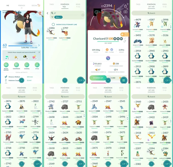 AC1487 -lv 63 Mystic | x6 3000CP | x119 2000CP | x22 Legendary | x2 SHUNDO | x32 shiny | x12 100IV | Shundo Hat Charizard | Garchomp Dragonite M