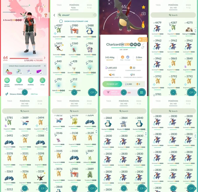 AC1489 -lv 64 Valor | x34 3000CP | x192 2000CP | x32 Legendary | x11 SHUNDO | x72 shiny | x102 100IV | Shundo hat Charizard Blastoise Eevee | Da