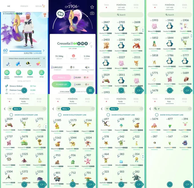 ACm1493 -lv 60 Mystic | x11 2000CP | x1 Legendary | x43 shiny | x6 100IV | Shadow Cresselia | Shiny Charizard Venusaur Incineroar Emboar Ditto