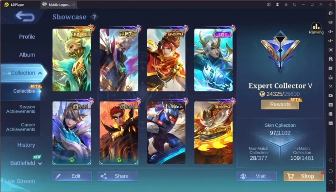 GLOBAL Hero 63 Skin 97|PRIME Granger|Valentine Fanny|Dtamer Valir+Estes+Kimmy|Blazing Franco+Aldous+Claude|Expert|ML1879B