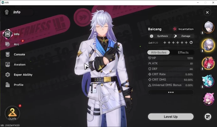 GLOBAL EU|HL 3| 2 SSR [Nanally,Baicang] +S-Class Char Box +Livery |5 SR|Selector 45/50 Rolls|Male MC|Log Email|Take Email|NTE962