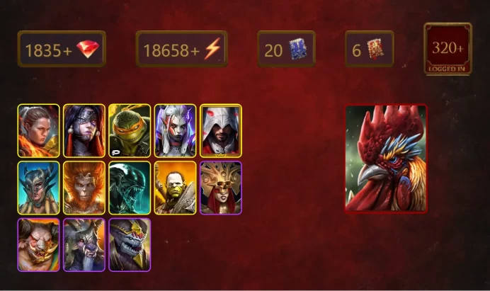 [STARTER]Galleus Bloodcrest+Kyoku+Ronda+Michelangelo+Visix+Ezio Auditore+Scyl+Wukong+Xenomorph+Artak+Mistress of Hymns+21Epics