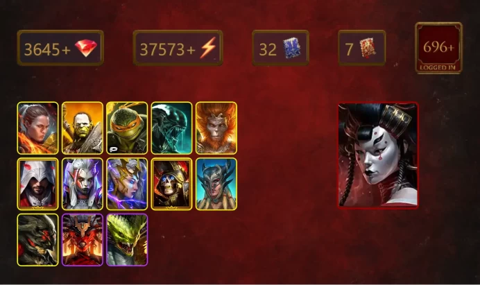 [STARTER]Lady Mikage+Elva Autumnborn+Ronda+Artak+Michelangelo+Xenomorph+Wukong+Ezio Auditore+Visix+Deliana+Deathknight+30Epics