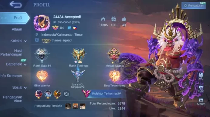Hero 126 | Skin 301 | Legend Franco,  Aspirant Layla+Ruby, KOF Dyrroth, CC Parsha+Kufra, Prime Betrix+Yuzhong ML1003B