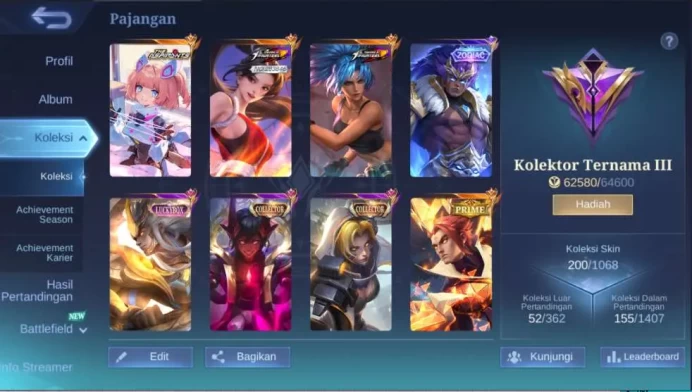 Hero 102 | Skin 200 | Aspirant Angela KOF Masha+Karina, Collector Dyrrot+Natalia, Zodiac Badang ML1006B
