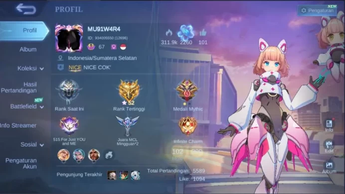 Hero 102 | Skin 200 | Aspirant Angela KOF Masha+Karina, Collector Dyrrot+Natalia, Zodiac Badang ML1006B