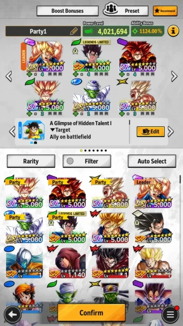 Android | 4 ULTRAs (SS4 Gogeta, SSJ2 Gohan Youth, 2x SSJ Goku). 16 LL units, all max Lv 5000, 7 | LogBandai Check SS DBL683B