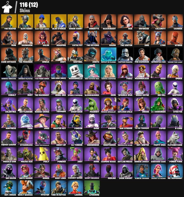 116 skins | The Reaper | Elite Agent | Blue Team Leader | Blue Striker | Rogue Agent | Vendetta | Blackheart | Rox | Enforcer | Calamity | 250 V