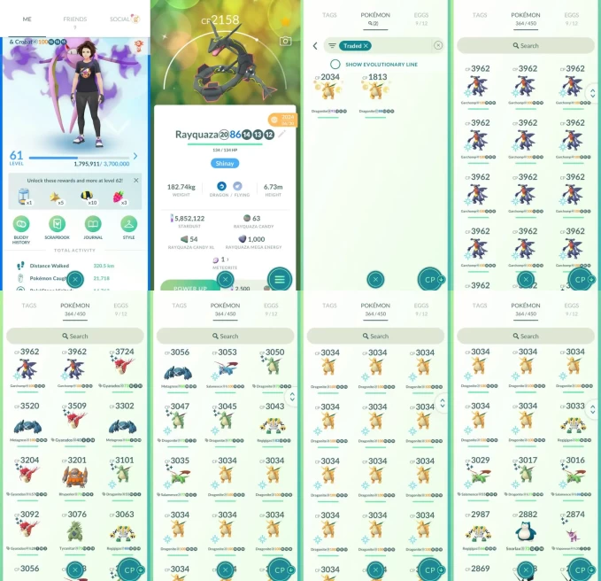 AC1496 -lv 61 Mystic | x57 3000CP | x219 2000CP | x106 Legendary | x1 SHUNDO | x72 shiny | x59 100IV | x2 Shiny Rayquaza | x7 shiny Legend | Gar
