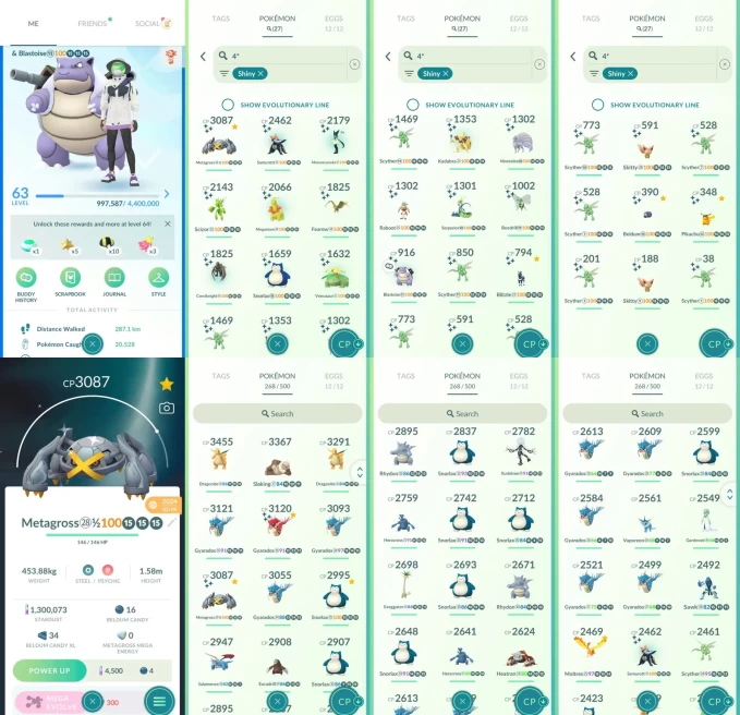 AC1498 -lv 63 Mystic | x8 3000CP | x68 2000CP | x19 Legendary | x27 SHUNDO | x66 shiny | x38 100IV | Shundo Hat Pikachu Metagross Blastoise Venu
