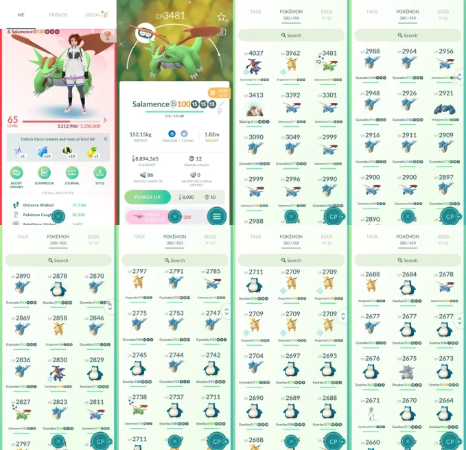 AC1500 -lv 65 Valor | x8 3000CP | x211 2000CP | x18 Legendary | x1 SHUNDO | x43 shiny | x129 100IV | Shundo Salamence | x2 shiny Lugia | Articun