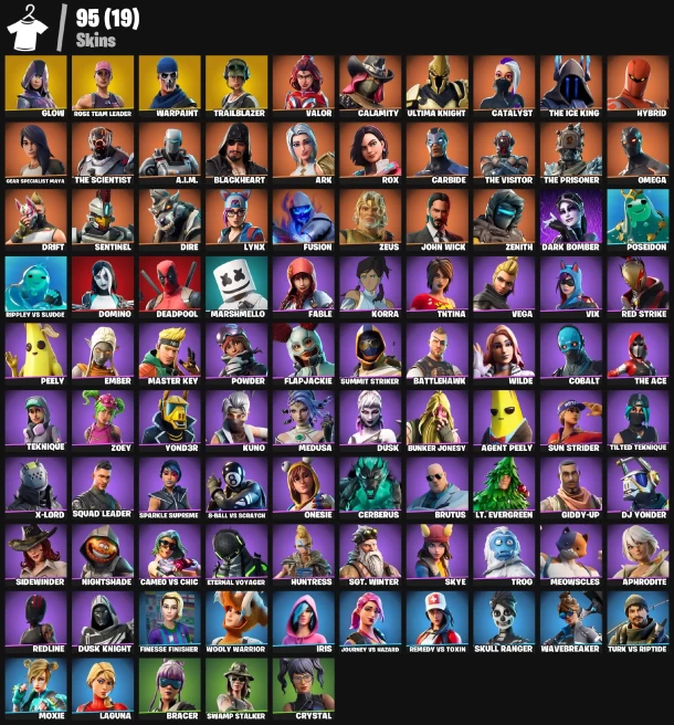 95 skins | OG STW | Glow | Trailblazer | Valor | Calamity | Ultima Knight | Catalyst | The Ice King | Hybrid | Gear Specialist Maya | 500 VB