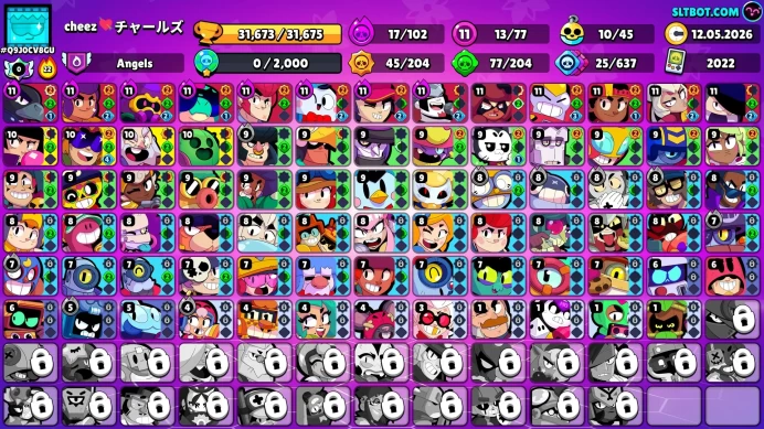 BS786//Trophies 31673 Brawlers 77 skins for 13000 gems SPRAY FOR RANK 30 17 gippers 13 11x strength