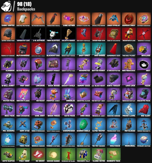 70 skins | Hangtime | Joey | The Foundation | Torin | Ronin | Kymera | The Imagined | Omegarok | Spectra Knight | The Origin | Boba Fett | 350 V