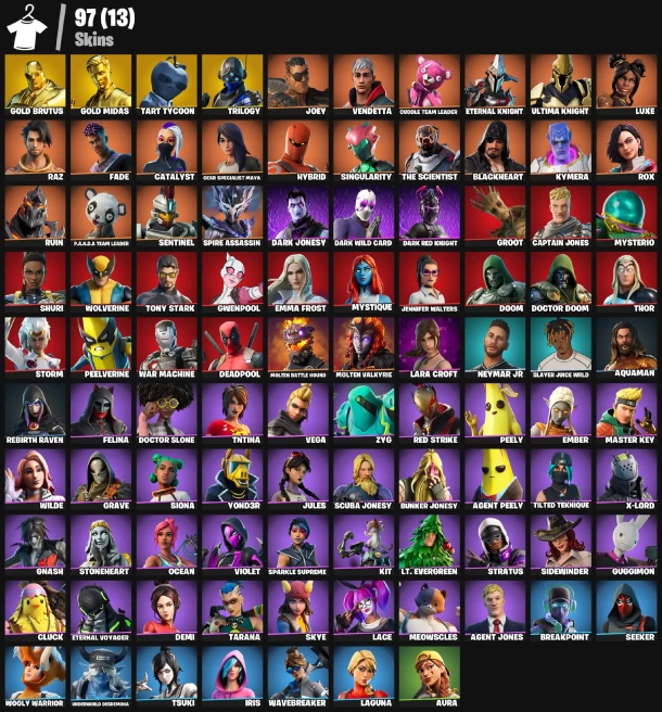97 skins | Gold Brutus | Gold Midas | Tart Tycoon | Trilogy | Joey | Vendetta | Cuddle Team Leader | Eternal Knight | Ultima Knight | Luxe | 250