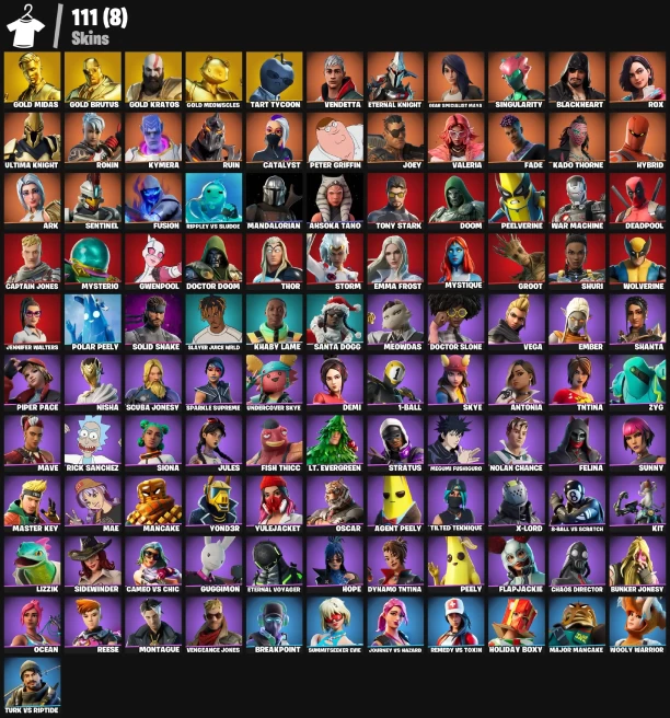 111 skins | Gold Midas | Gold Brutus | Gold Kratos | Gold Meowscles | Tart Tycoon | Vendetta | Eternal Knight | Gear Specialist Maya | 450 VB