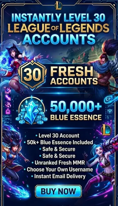 EUW FRESH / 50 K BE/ 30 LVL + NO RISK OF BAN/ SMURF - UNRANKED/ UNVERIFIED MAIL + FULL ACCESS + LIFETIME WARRANTY + INSTANT DELIVERY
